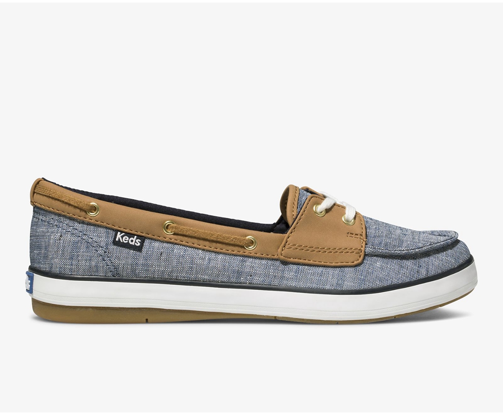 Slip Ons Keds Femme Bleu Marine - Charter Airy Chambray - 957-IGKNPJ